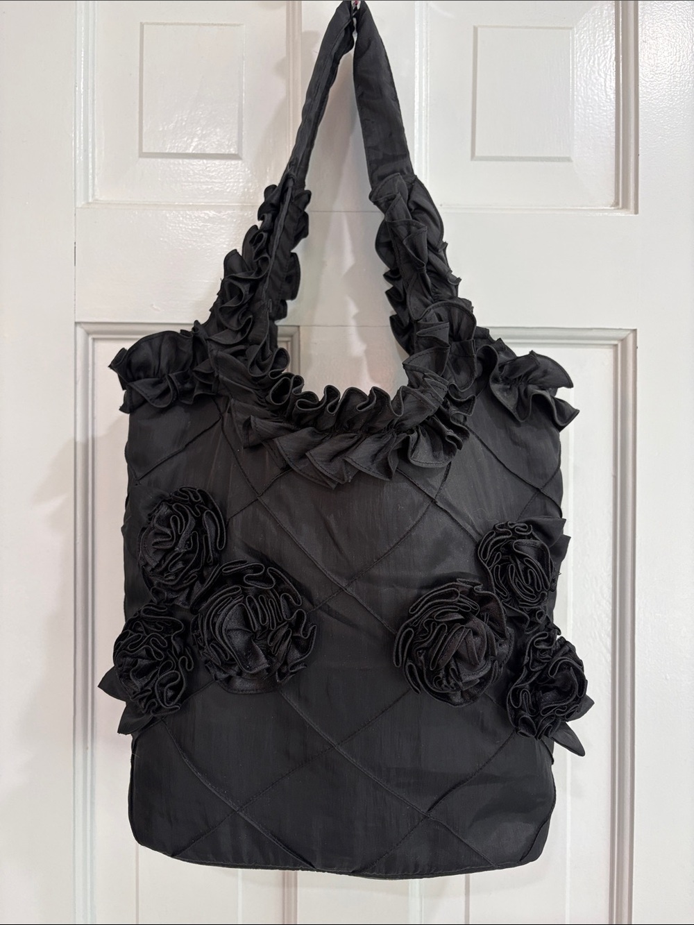 *EUC* Black Ruffle Rosette Evening/Dressy Tote Bag